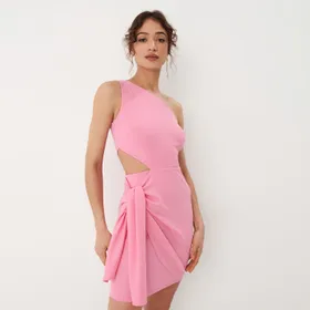 Sukienka mini na jedno ramię - Różowy
