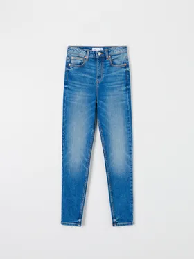 Spodnie jeansowe o dopasowanym kroju skinny uszyte z bawełny z domieszką elastycznych włókien. - turkusowy