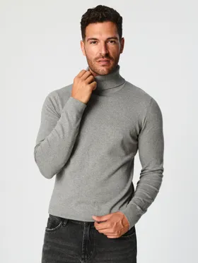 Dopasowany sweter z golfem uszyty z bawełny z domieszką wytrzymałego materiału. - szary