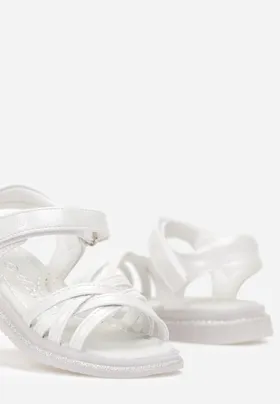 Białe Sandały na Brokatowej Podeszwie z Rzepem i Skórzaną Wkładką Mastida