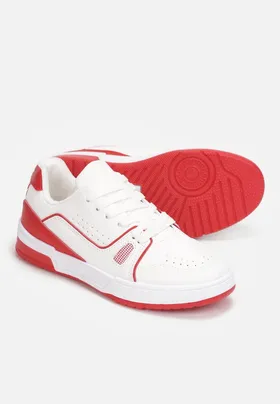 Czerwone Sneakersy Sznurowane z Ekoskóry Fondil