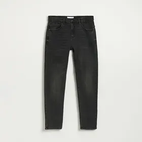 Czarne jeansy slim fit z efektem sprania - Czarny