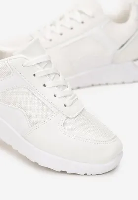 Białe Sneakersy na Grubej Podeszwie z Metaliczną Wstawką Leesa