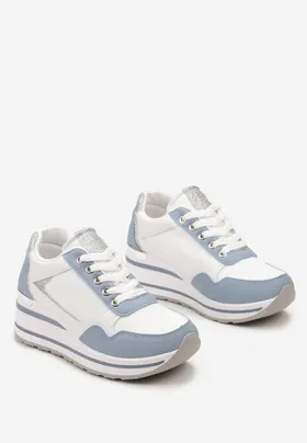 Niebieskie Sneakersy na Niskiej Platformie ze Wstawkami Brokatowymi Gwenoa