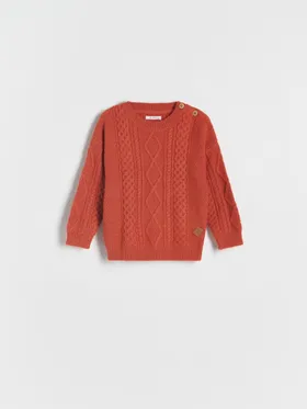 Sweter o swobodnym kroju, wykonany ze strukturalnej dzianiny. - czerwony