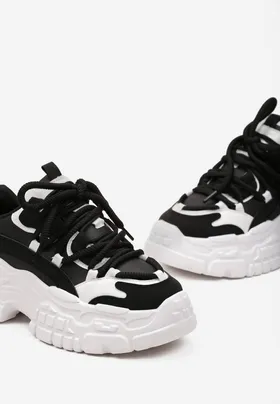 Czarne Sneakersy z Podwójnymi Sznurówkami i Tłoczoną Platformą Luppoa