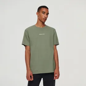 Luźna koszulka z nadrukiem tekstowym oliwkowa - Zielony