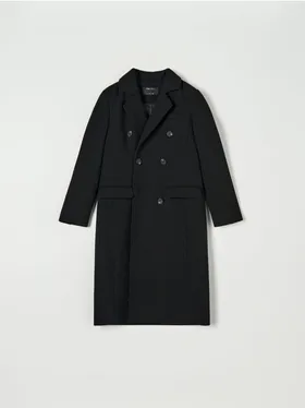 Elegancki płaszcz o klasycznym kroju uszyty z szybkoschnącego materiału. - czarny