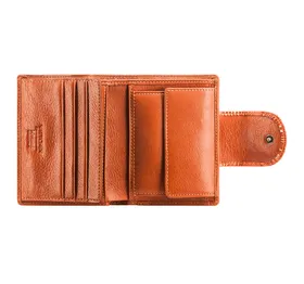 Damski portfel ze skóry lakierowany z ozdobną napą