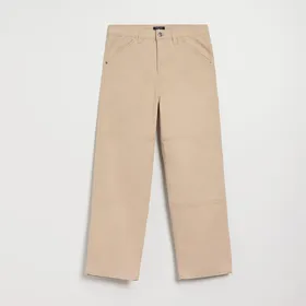 Beżowe spodnie loose fit z regularnym stanem - Beżowy
