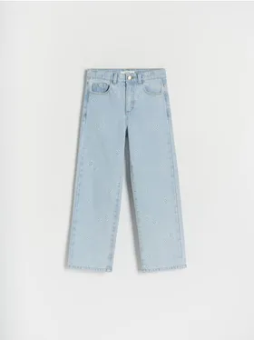 Jeansy typu straight, uszyte z bawełnianej tkaniny. - niebieski