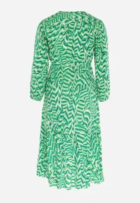 Zielona Kopertowa Sukienka Maxi z Wiązanym Paskiem Aprlia
