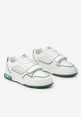 Biało-Zielone Sneakersy z Ozdobnymi Przeszyciami Zapięciem na Rzep przed Kostkę Anihapre