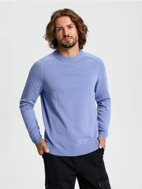 Miekki, bawełniany sweter o regularnym kroju. - niebieski