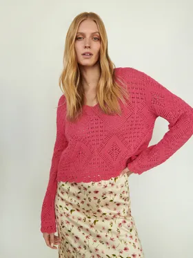 Ażurowy sweter - Różowy