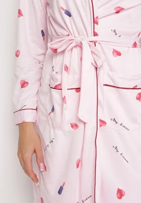 Różowa Komplet Piżamowy Szlafrok i Koszula Nocna Ceradda