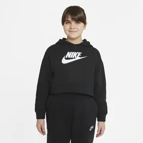 Dzianinowa bluza z kapturem o skróconym kroju dla dużych dzieci (dziewcząt) Nike Sportswear Club (poszerzony rozmiar) - Czerń
