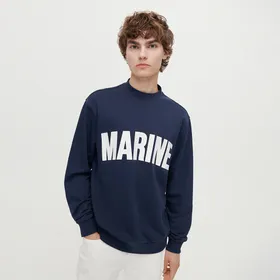 Granatowa bluza z tekstowym nadrukiem Marine - Granatowy