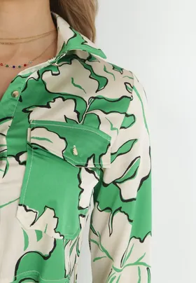 Zielona Koszulowa Sukienka na Guziki w Kwiaty Mivy