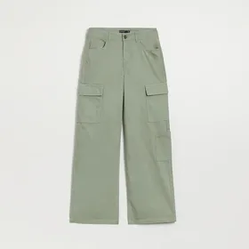 Spodnie wide leg z kieszeniami cargo zielone - Zielony