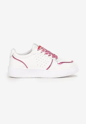 Biało-Różowe Sneakersy z Kolorowymi Sznurówkami i Metalicznymi Wstawkami Lania