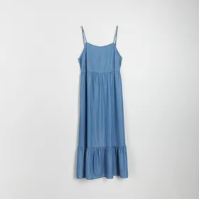 Sukienka midi z marszczeniami - Niebieski