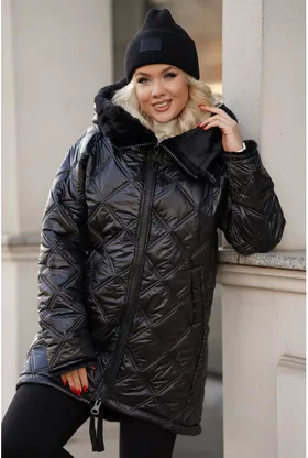 Czarna ciepła pikowana kurtka z misiem - Polin