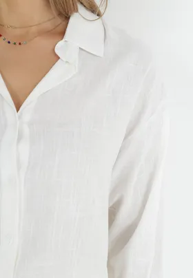 Biała Bawełniana Koszula o Krótkim Kroju z Wiązaniem Hallei