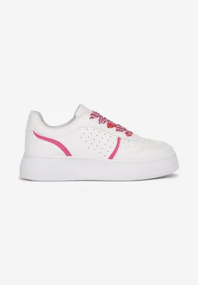Biało-Różowe Sneakersy na Grubej Podeszwie z Ozdobnymi Sznurówkami Amarionna