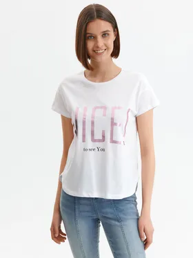 Luźny t-shirt krótki rękaw damski z napisem