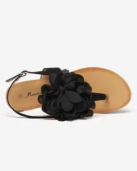 Czarne damskie sandałki typu japonki z kwiatkiem Nerikala - Obuwie - Czarny