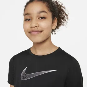 Koszulka treningowa z krótkim rękawem dla dużych dzieci (dziewcząt) Nike Dri-FIT One - Czerń