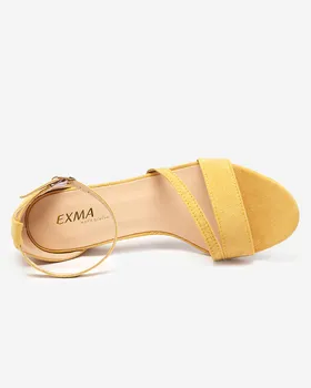 Damskie żółte sandały na słupku Eqro- Obuwie - Żółty