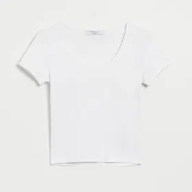 Dopasowana koszulka ze strukturalnej dzianiny biała - Biały