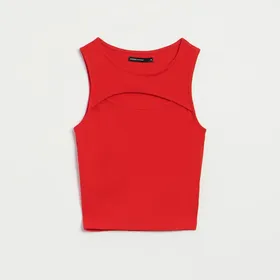 Krótka koszulka bez rękawów z wycięciem czerwona - Czerwony