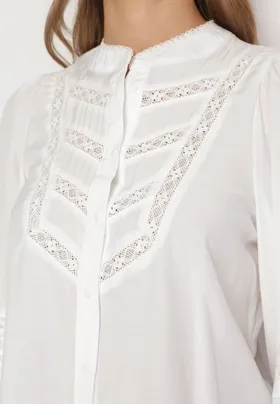 Biała Koszula z Koronkową Wstawką i Szerokimi Rękawami Elegriane
