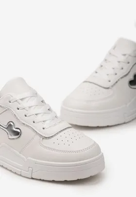Białe Sznurowane Sneakersy na Grubej Podeszwie z Brokatowym Zdobieniem Anaieli
