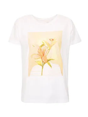 Luźny t-shirt damski z roślinnym nadrukiem