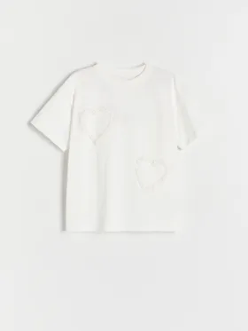T-shirt o luźnym kroju, wykonany z bawełny. - złamana biel