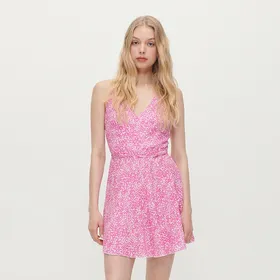 Różowa sukienka mini z wiskozy - Wielobarwny