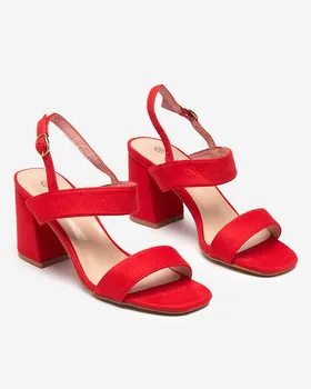 Damskie czerwone sandały na słupku Riddo- Obuwie - Czerwony