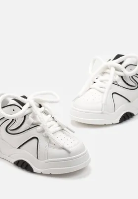 Biało-Czarne Sneakersy na Platformie z Grubymi Sznurówkami Imyria