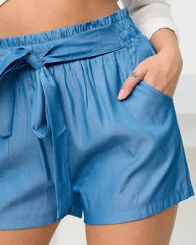 Materiałowe niebieskie krótkie spodenki a'la jeansowe PLUS SIZE- Odzież - Niebieski