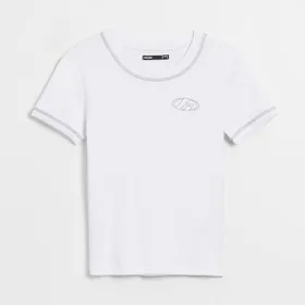 Dopasowana koszulka z nadrukiem biała - Biały