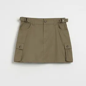 Gładka spódnica mini z kieszeniami cargo - Khaki