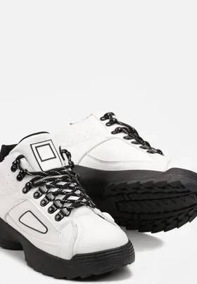 Białe Sneakersy na Grubej Podeszwie z Przeszyciami Junali