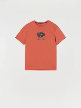 Bawełniana koszulka z nadrukiem z przodu. - koralowy