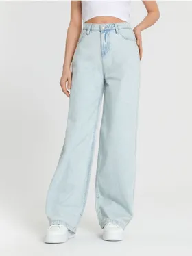 Jeansy z szerokimi nogawkami wykonane w 100% z baweły. - niebieski