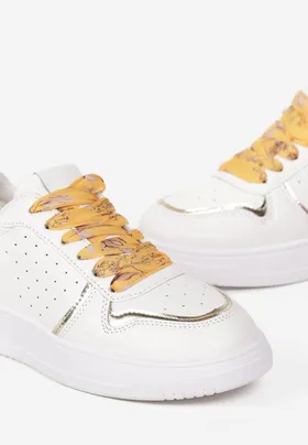 Złote Sneakersy z Kolorowymi Sznurówkami i Metalicznymi Wstawkami Lania