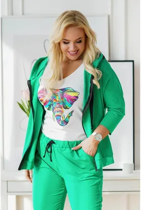 Zielony dres plus size z rozpinaną bluzą - zestaw - COURTNEY